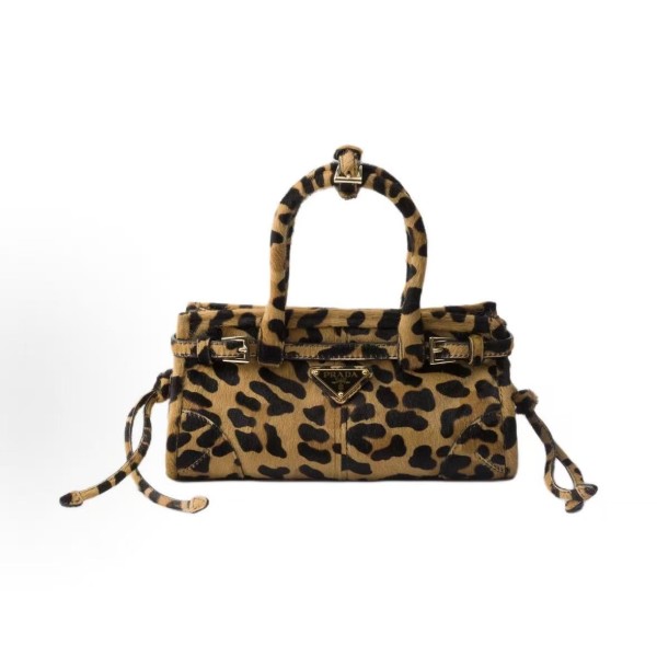 PRADA Bonnie Enamel triangular metal logo single-shoulder handbag mini Women\'s Honey color